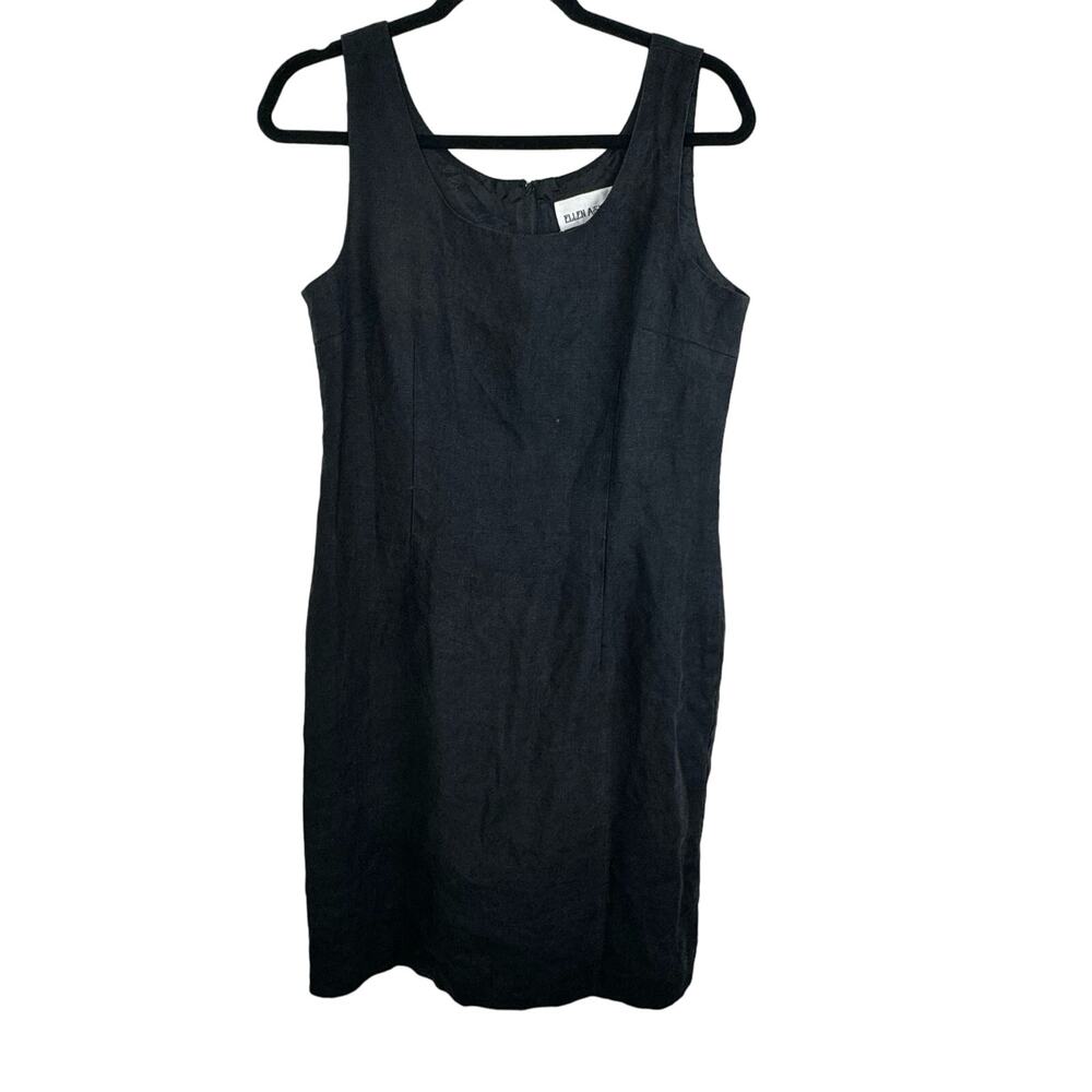 Ellen Ashley 100% Linen Black Dress Vintage Sheath Dress Size 10 Minimalist